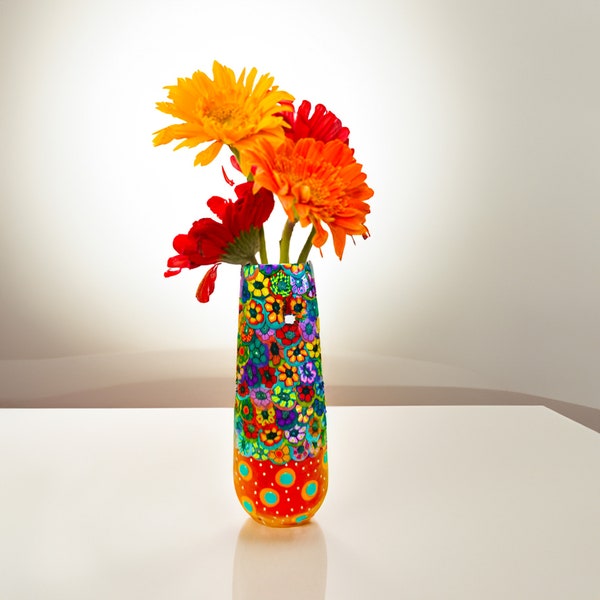 Maximalist Decor Tall Ceramic Flower Vase, Ceramic vase Handmade, Polymer Clay Vase