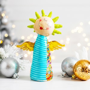Handmade Angel Figurine – Polymer Clay Metal Wings Desk Decor