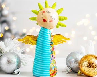 Handmade Angel Figurine – Polymer Clay Metal Wings Desk Decor