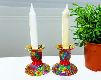 Colorful Small Shabbat Candlesticks Set, Bat Mitzvah Gift, Jewish Wedding Gift, Small Candle Holder