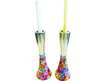 Handmade tall Shabbat Candlestick Holder : Jewish Art Judaica