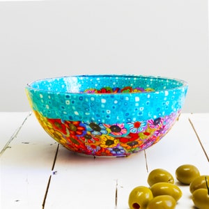 Colorful and Unique Snacks Glass and Polymer Clay Serving Bowl, Breakfast Cereal Bowl