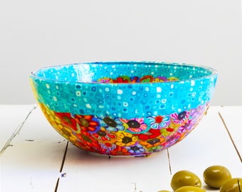 Colorful and Unique Snacks Glass and Polymer Clay Serving Bowl, Breakfast Cereal Bowl