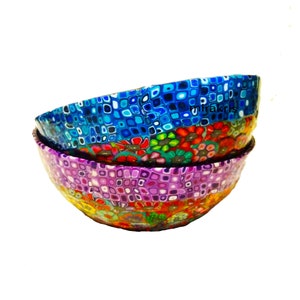 Glass dessert Bowls, decorated with polymer clay, ice cream bowl, cereal Bowls set