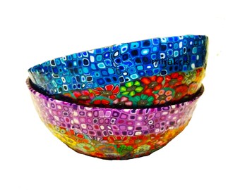 Glass dessert Bowls, decorated with polymer clay, ice cream bowl, cereal Bowls set