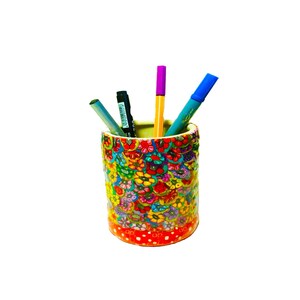 Handmade Ceramic Pencil Holder: Millefiori Polymer Clay Desk Cup