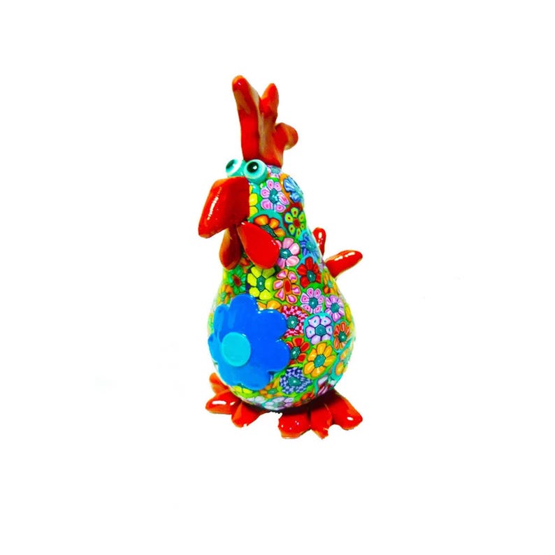 Figuritas de pollo: Escultura de gallo artesanal y original (irisada, 14 cm) imagen 4