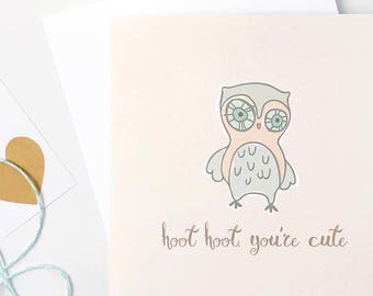 hoot hoot you're cute owl Valentine's Day card. cute valentines. for her. for kids. for him. for children. for girls. for boys.