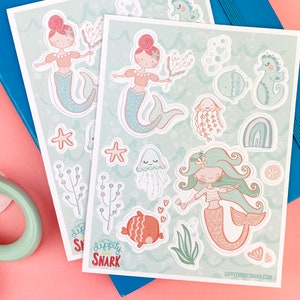 mermaid stickers, under the sea stickers, sea life stickers, mermaid magic, kawaii mermaid, cute kawaii stickers, sticker sheet kawaii