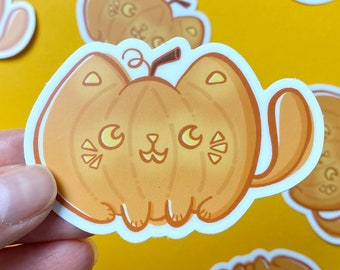 cat o lantern cat sticker, cat pumpkin sticker, cute cat sticker kawaii, pun stickers, cat-o-ween, Halloween sticker, spooky season sticker