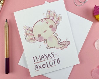 axolotl card, funny thank you cards, pun cards, thank you cards funny, thank you cards set, pun thank you card, thanks a lot greeting card