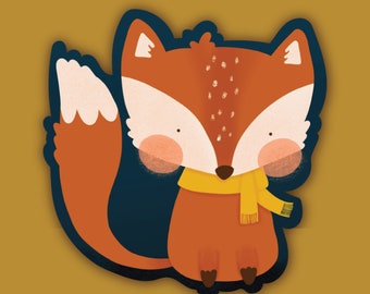 fall fox sticker, cute fox sticker, kawaii fox sticker, fall sticker, woodland animal stickers, whimsical sticker, autumn sticker