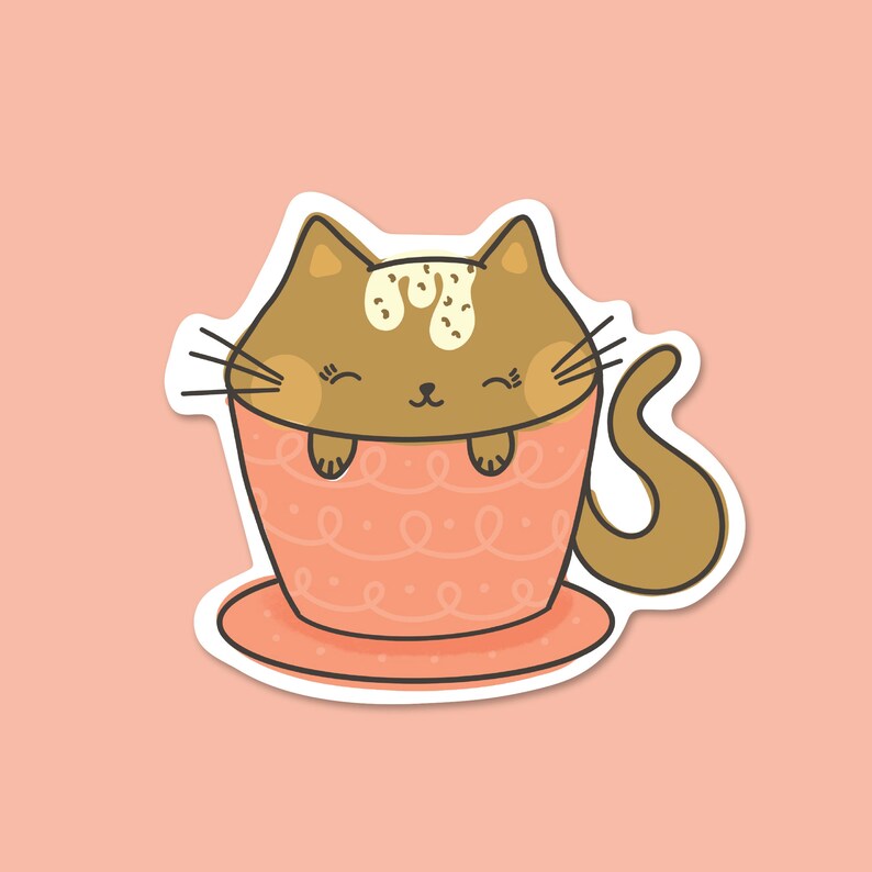 coffee cat sticker, cappuccino stickers, cute cat sticker kawaii, pun stickers, funny cat sticker, waterproof stickers for water bottles image 4
