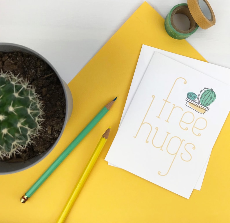 happy snail mail for her everyday funny illustrated card keep in touch. yellow card for friend for him free hugs cactus greeting card