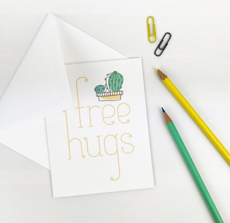 happy snail mail for her everyday funny illustrated card keep in touch. yellow card for friend for him free hugs cactus greeting card