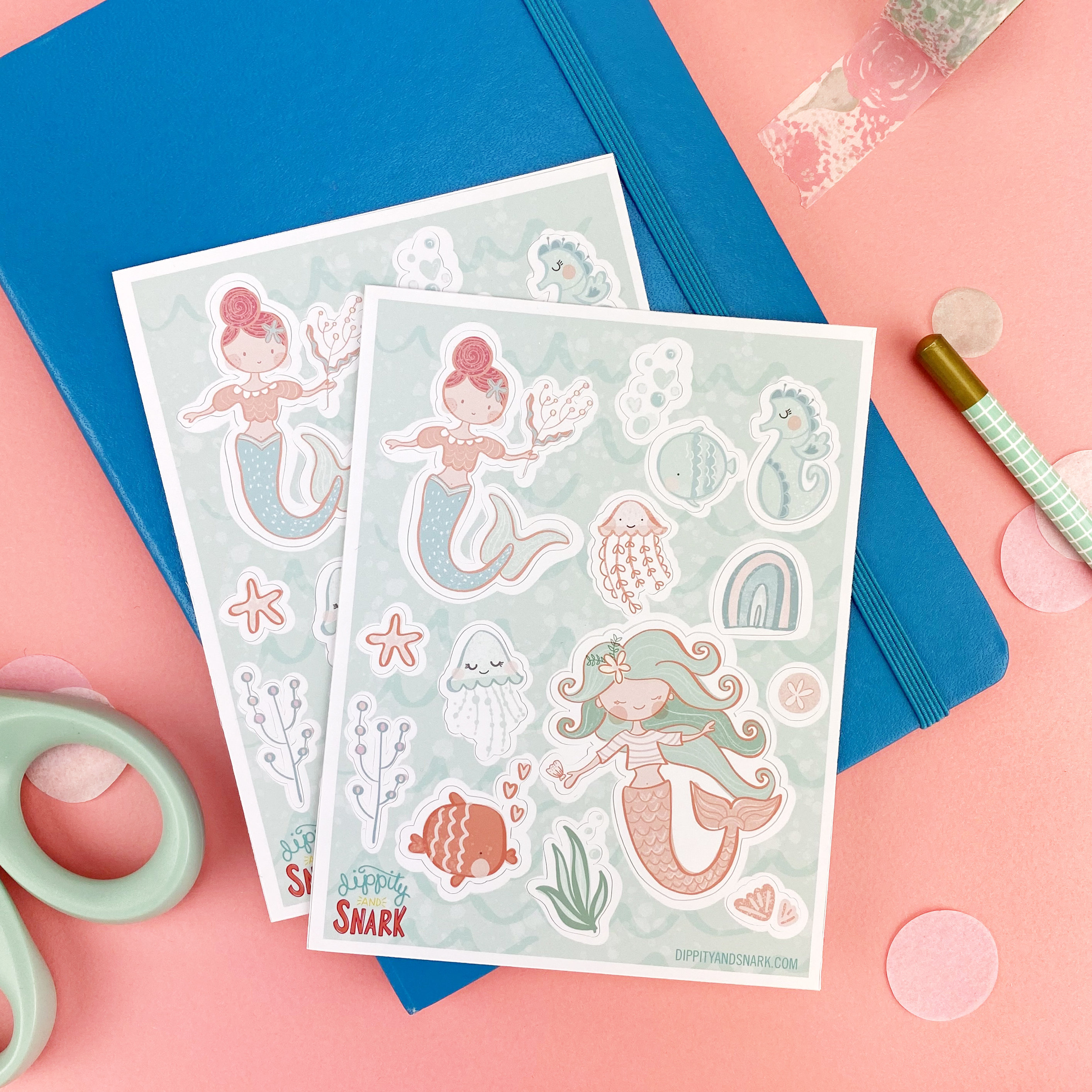 Laptop and Planner Decal Koi Mermaid Sticker Cute Kawaii Stickers Kiss