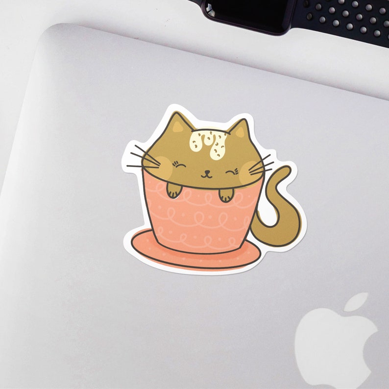 coffee cat sticker, cappuccino stickers, cute cat sticker kawaii, pun stickers, funny cat sticker, waterproof stickers for water bottles image 3