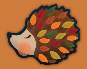 fall hedgehog sticker, cute hedgehog sticker, fall sticker, woodland animal sticker, whimsical sticker, autumn sticker, fall vibes