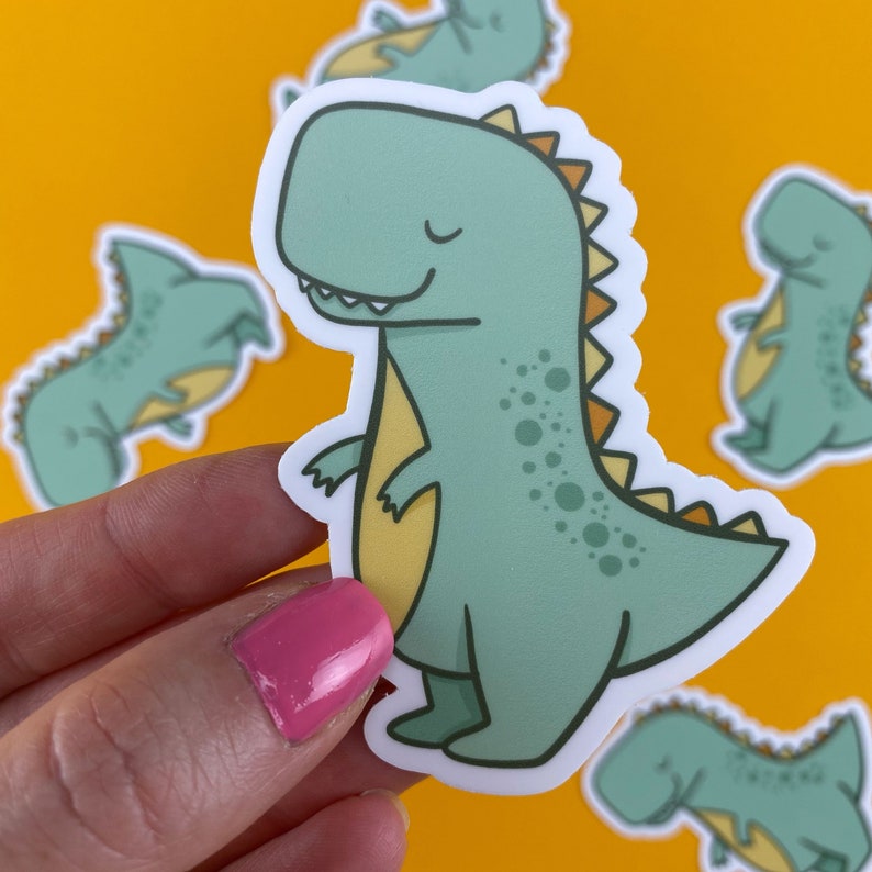 t-rex sticker, kawaii dinosaur, waterproof stickers for water bottles, cute dinosaur stickers for cars, dinosaur sticker waterproof image 1