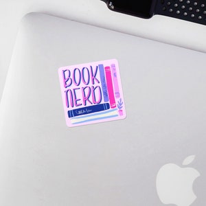 book nerd vinyl laptop, water bottle, notebook sticker. cute planner sticker. kindle iPad sticker. weatherproof. book lover avid reader gift image 2