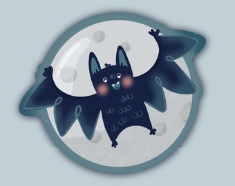 bat stickers for Halloween, bat sticker cute, kawaii bat sticker, full moon sticker, spooky season sticker, Halloween bat sticker