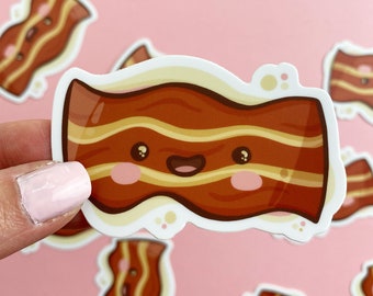 cute kawaii bacon waterproof vinyl sticker for laptop, water bottle, notebook, planner, car