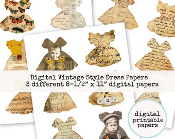 Digital Printable Vintage Dresses Collage Papers