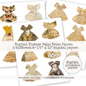 Digital Printable Vintage Dresses Collage Papers