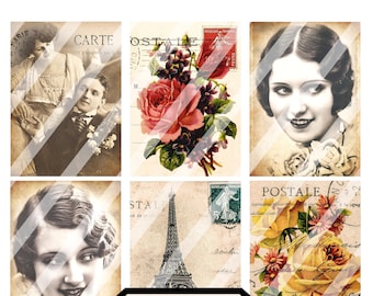 Digital Vintage Elements 221 Artist Trading Cards Collage Sheet