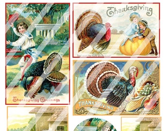 Digital Thanksgiving Vintage Post Cards Collage Sheet