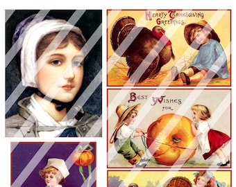 Digital Thanksgiving 9 Vintage Post Cards Collage Sheet