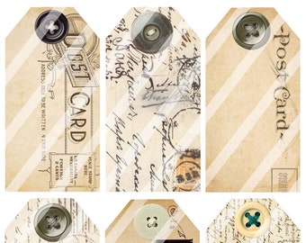 Digital Vintage Elements 224 Post Card Tags Collage Sheet