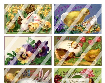 Digital Printable Spring 5 Vintage Easter Post Card Collage Sheet