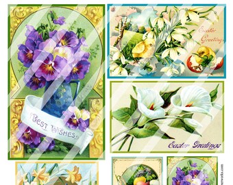 Digital Printable Spring 67 Collage Sheet Pretty Spring Postcards