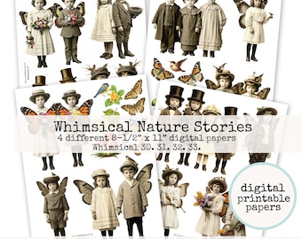 Digital Whimsical Nature Stories Paper Dolls Collage Sheets Collection