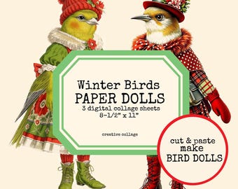 Digital Whimsical Holiday Birds Collage Sheet Collection