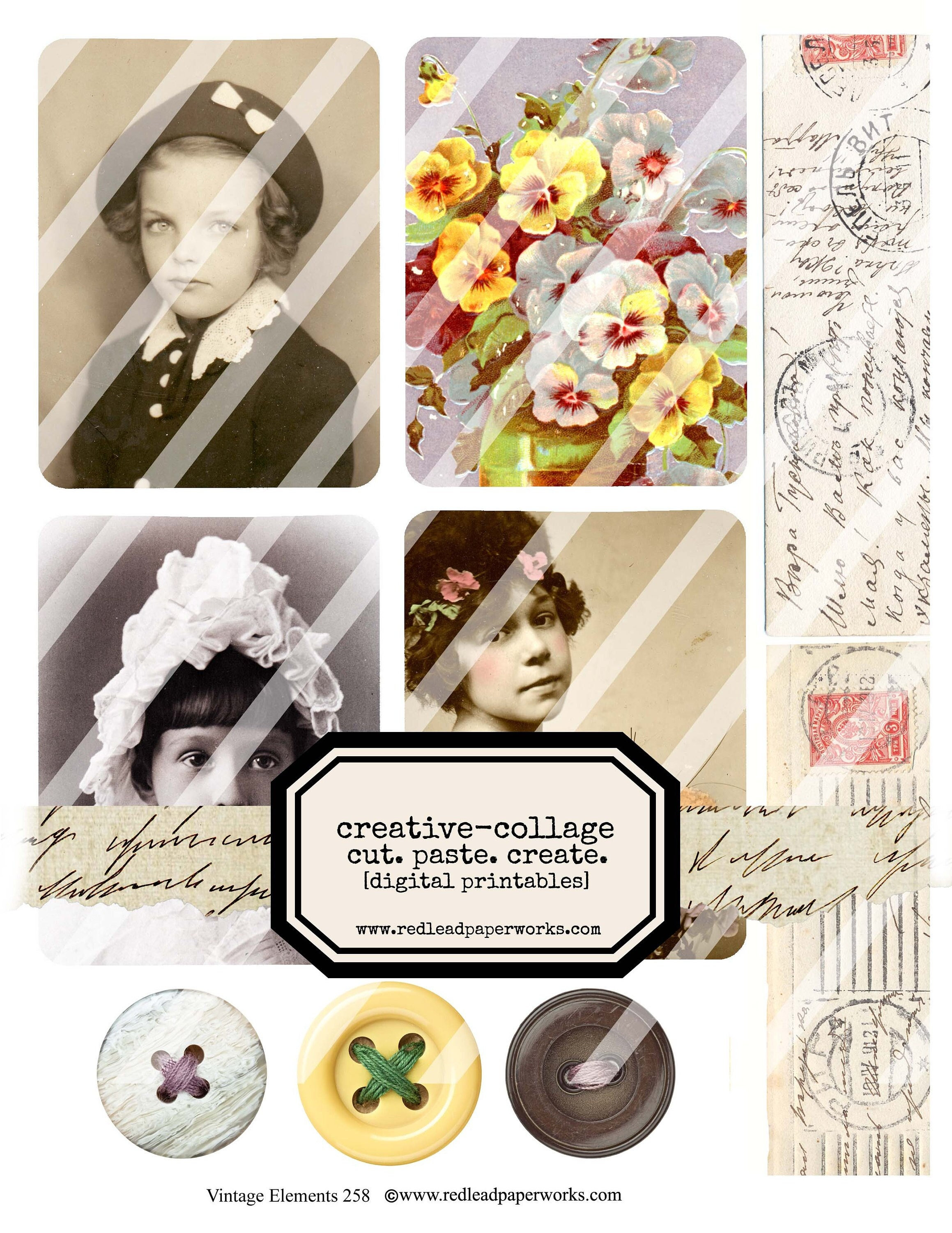 Digital Vintage Elements 258 Collage Sheet - Etsy