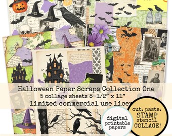 Digital Halloween Paper Scraps Collage Sheet Collection One