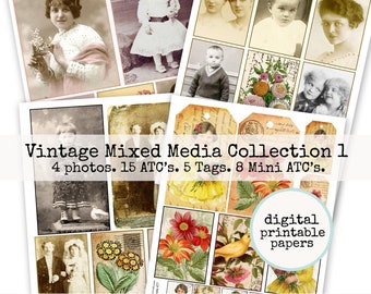 Digital Printable Mixed Media Collection One Collage Papers