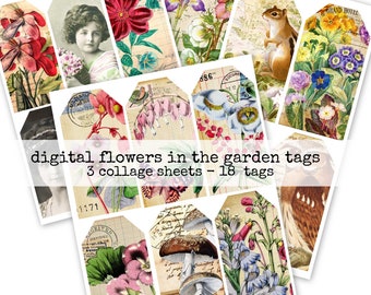 Digital Printable Flowers in the Garden Vintage Style Tags