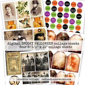 Digital Printable Vintage Spooky Halloween Collage Sheets