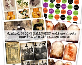Hojas de Collage de Halloween Spooky Vintage Imprimibles Digitales