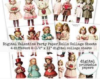 Digital Valentine Party Paper Dolls Collage Sheet Collection