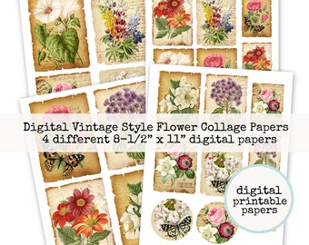Digital Printable Vintage Style Flower Journal Cards & Artist Trading Cards