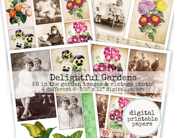 Delightful Gardens Vintage Flowers & Antique Photos Digital Collage Sheets
