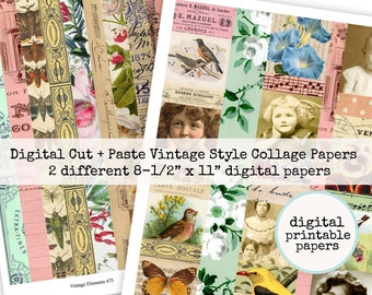 2 Digital Printable Cut and Paste Vintage Elements Collage Sheets