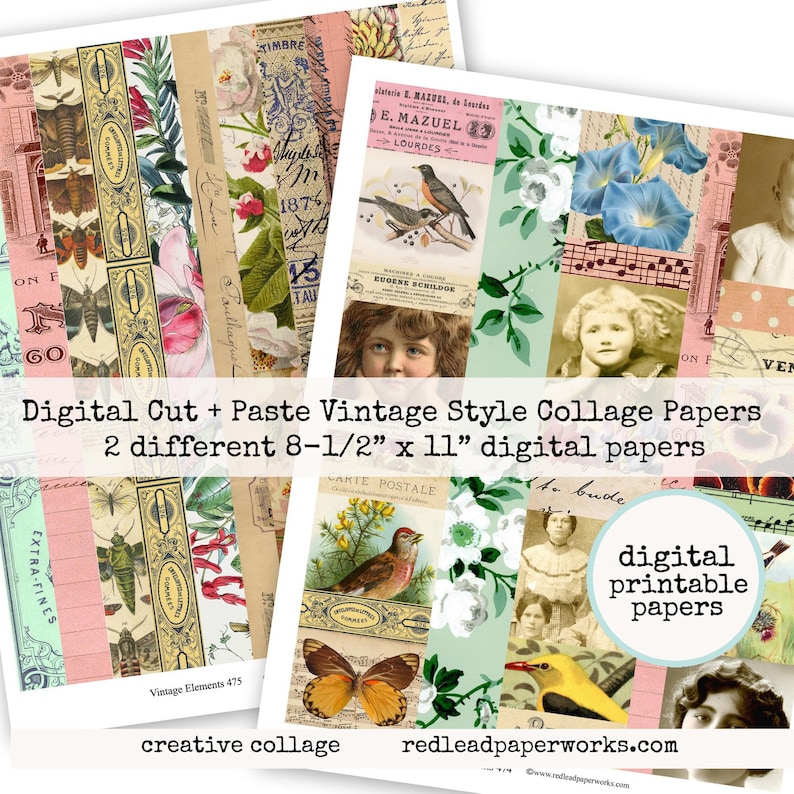 Paste Paper Clouges 2 Digital Printable Cut and Paste Vintage Elements Collage Sheets - Etsy