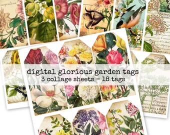 Digital Printable Glorious Garden Tags Collage Sheets