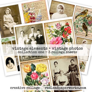 Digital Printable Vintage Elements and Vintage Photos Collection One image 1