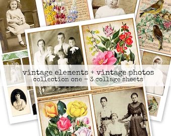 Digital Printable Vintage Elements and Vintage Photos Collection One
